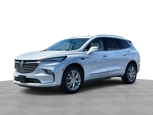 2023 Buick Enclave Essence in White Frost Tricoat — front three-quarter view